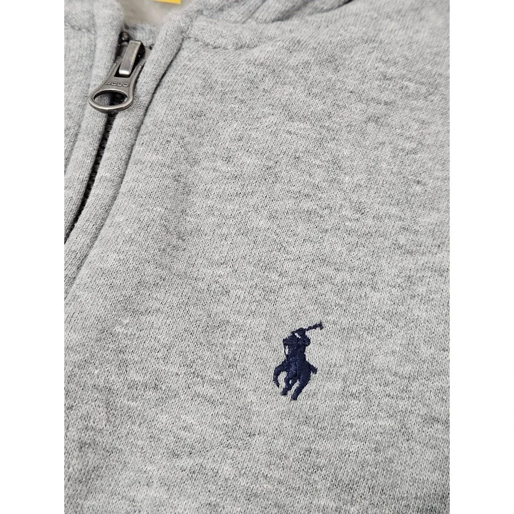 Polo Ralph Lauren Boy's 4T Toddler Full Zip Fleece Hoodie Gray, Navy Pony, EUC!